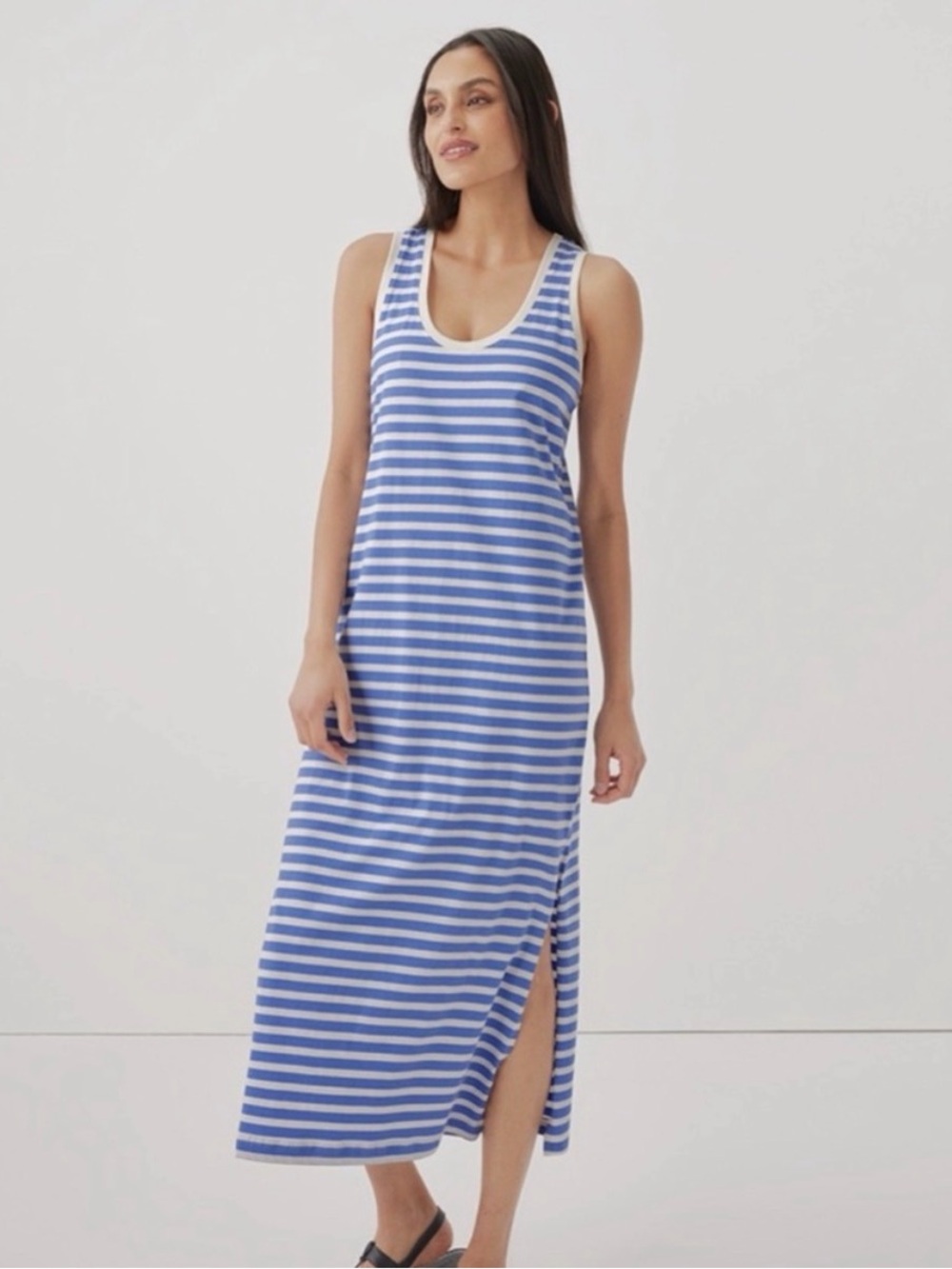 Pact Blue and White Striped Tank Midi Dress